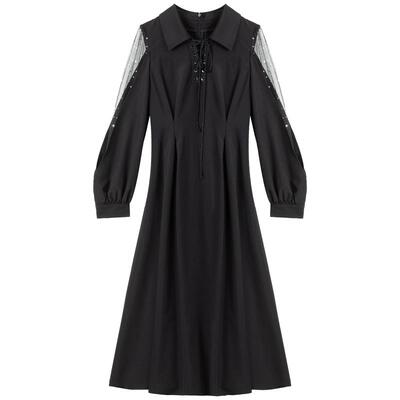 KEIKO法式轻纱灯笼袖收腰连衣裙