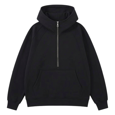 半拉链连帽衫卫衣男秋冬季青少年美式宽松加绒套装一整套ootd穿搭