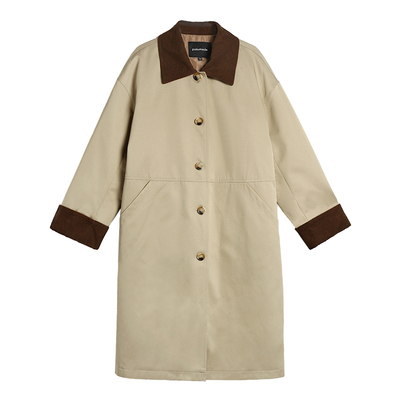 撞色羽绒服长款风衣保暖外套