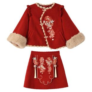 森女部落原创新中式精致锦鲤刺绣时尚套装冬2025年冬季新款女装