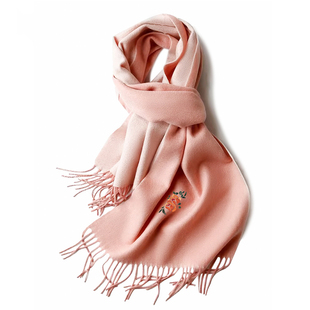 湘传礼羊绒手工双面真丝绣花围巾搭配手工刺绣湘绣胸针湖南伴手礼