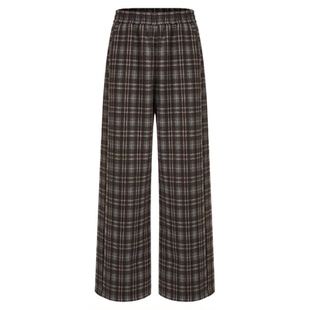 SeRinaBlue2025冬季新款复古格子加绒加厚休闲裤女裤松紧腰长裤子