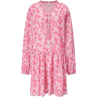 Juicy Couture橘滋连衣裙女26春夏新款粉色法式碎花V领长袖短裙