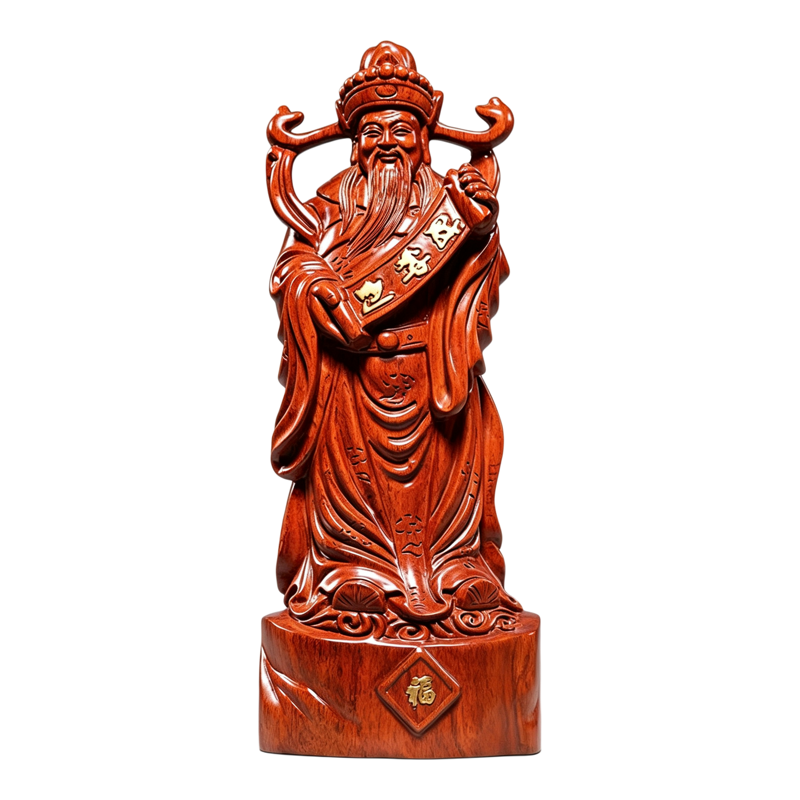 花梨木雕文财神佛像摆件
