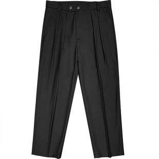 ins西装裤直筒男九分宽松垂感痞帅阔腿裤古着感裤子拖地老爹坠感