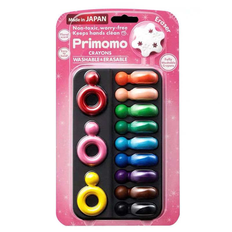 清仓日本Primomo儿童蜡笔无毒可食用可水洗不沾手不脏手6/12色