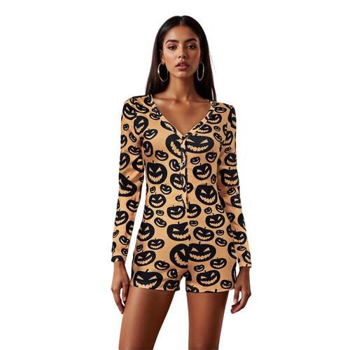 E 86452 Sexy V Neck Long Sleeve Shorts Jumpsuit 性感连体家居