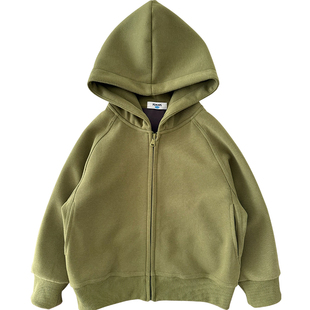 入秋B备~男童针织帽衫小外套中大童纯色百搭拉链开衫连帽卫衣春秋