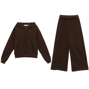 【SKK store~】棕色宽松卫衣外套上衣女百搭低腰休闲裤巴恩风套装