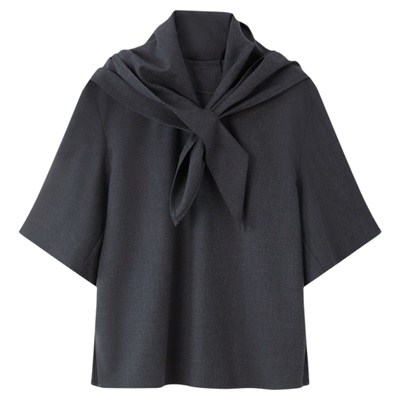 【赠三角巾】RUISHI芮时“老街角咖啡屋” 宽松气质中袖上衣女春