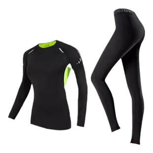 健身服女士打底紧身跑步速干加绒训练服上衣瑜伽大码运动套装秋冬