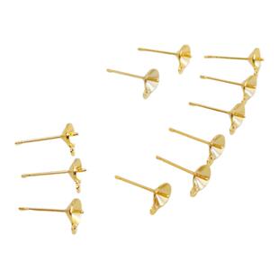 14K包金保色配件半孔粘贴耳钉珍珠耳针带吊环耳托DIY耳饰材料10对