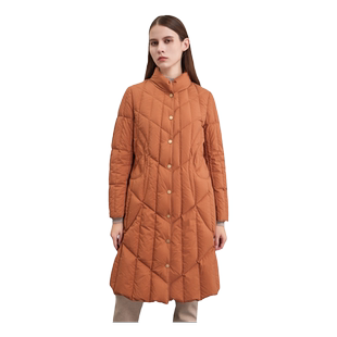 天轩商场同款2023女士羽绒服新中长款简约小立领保暖鹅绒THDY200