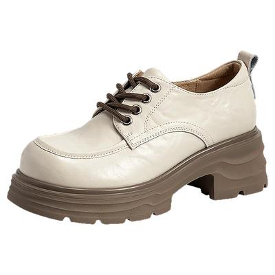 千百度厚底手抓皮乐福鞋女款2025春秋新款增高真皮牛津鞋JK小皮鞋