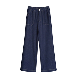 春夏新款垂顺九分直筒天丝牛仔窄版阔腿裤高腰拖地裤镰刀裤西裤