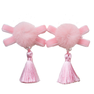 包邮好品质貂毛流苏新年款发夹儿童汉服唐装配饰女童边夹发卡头饰