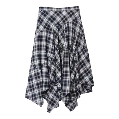 正品半身裙2025秋新品含绵羊毛人丝格纹不规则大裙摆MBE3SKT039