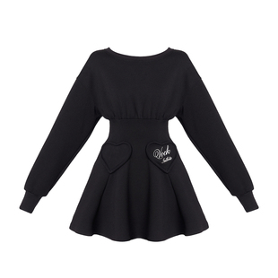 VOCK 圣诞夜 黑色甜酷少女爱心口袋卫衣裙可调节收腰显瘦连衣裙子