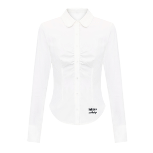 HTCU 莉娜 原创设计纯色立体刺绣收腰衬衫女春秋设计感修身上衣