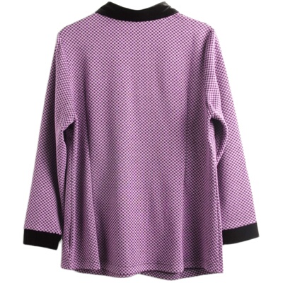 胖太太衬衫翻领格子图案宽松