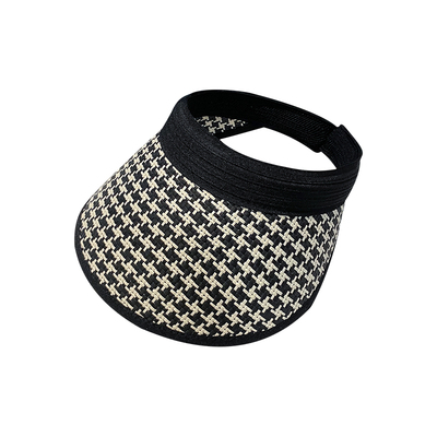 夏季户外ins格纹草编空顶帽女潮