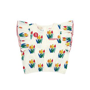 BEBEDEPINO贝贝品诺童装25夏新款满印郁金香褶边衬衫女童上衣