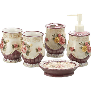 卫浴用品陶瓷浴室洁具洗漱五件套浴具套装洗具套件5件套浮雕玫瑰