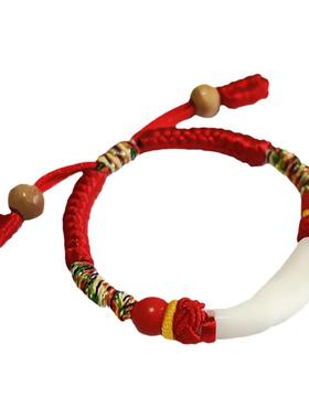 黑狗牙护身符婴儿红绳朱砂桃木加工宝宝手链本命年儿童吊坠