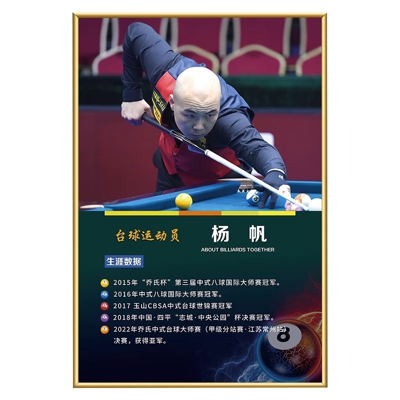 台球明星人物介绍墙面装饰挂画桌球室斯诺克海报布置贴纸墙壁贴画