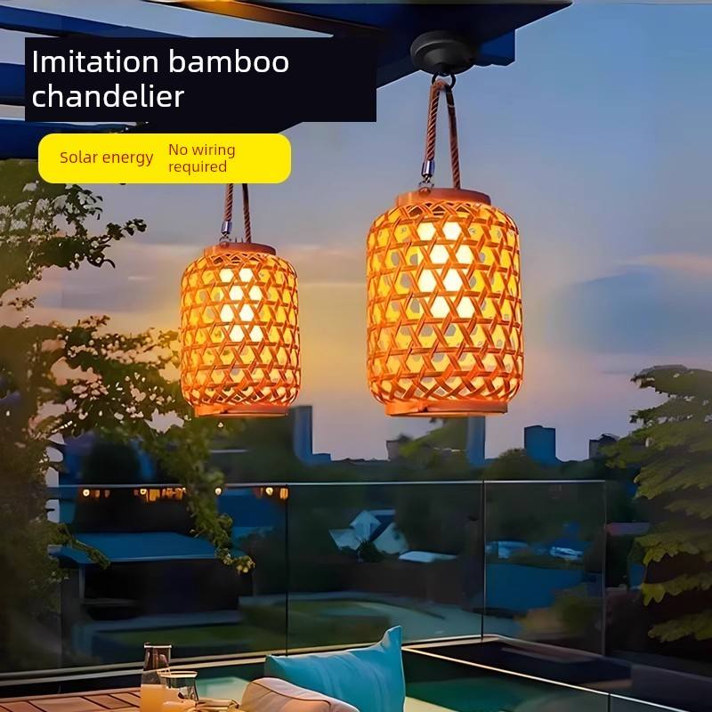 太阳能户外灯庭院造景布置花园挂树竹编灯笼阳台氛围灯落地手提灯
