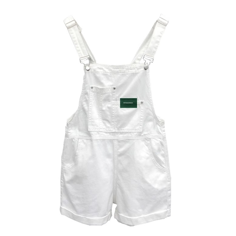 桔梗初恋白色牛仔背带短裤女2025年春夏新款韩版宽松高腰显瘦减龄