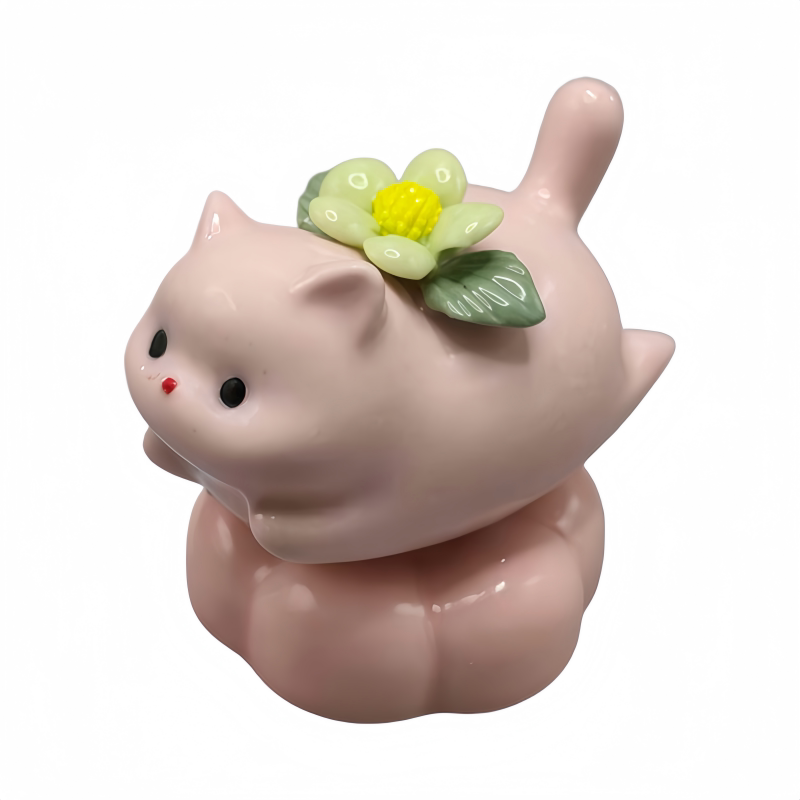 新款小猫网红同款景德镇陶瓷旋转小摆件结晶釉车载桌面卡通可爱猫
