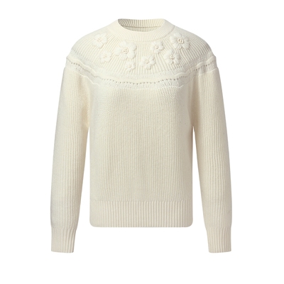 歌莉娅冬季手绣羊毛针织衫上衣女