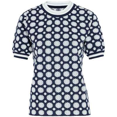 马天奴藏青色提花短袖针织衫