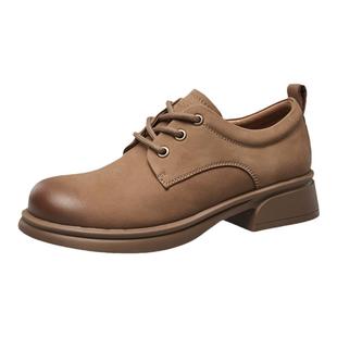 康奈女鞋秋季英伦风粗跟小皮鞋女文艺复古鞋真皮深口单鞋