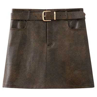 水云间复古风酷感皮革半身裙女a字短皮裙子美拉德风2025秋冬新款