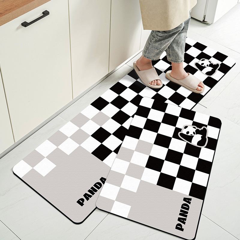 棋盘格厨房地垫吸水泥长条硅藻脚垫防油防滑可擦耐脏免洗软垫干速