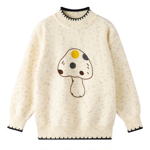 爱法贝秋冬女童蘑菇卡通毛衣新款儿童加厚保暖针织衫中大童线衫