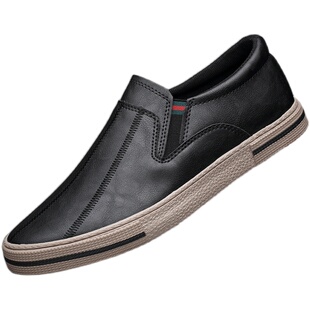 2026春季新款男鞋潮鞋懒人一脚蹬皮鞋男士休闲鞋百搭板鞋软底透气