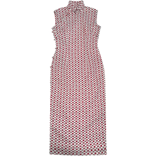 茉茉春夏季 完全无袖半开襟中长款复古文艺日常印花亚麻旗袍 珍妮