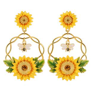 Juicy Grape蜜蜂向日葵耳钉耳夹珐琅花朵耳环一举夺魁女生礼物