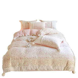 冬季加绒兔兔绒四件套公主风珊瑚绒双面绒被套加厚少女牛奶绒床单