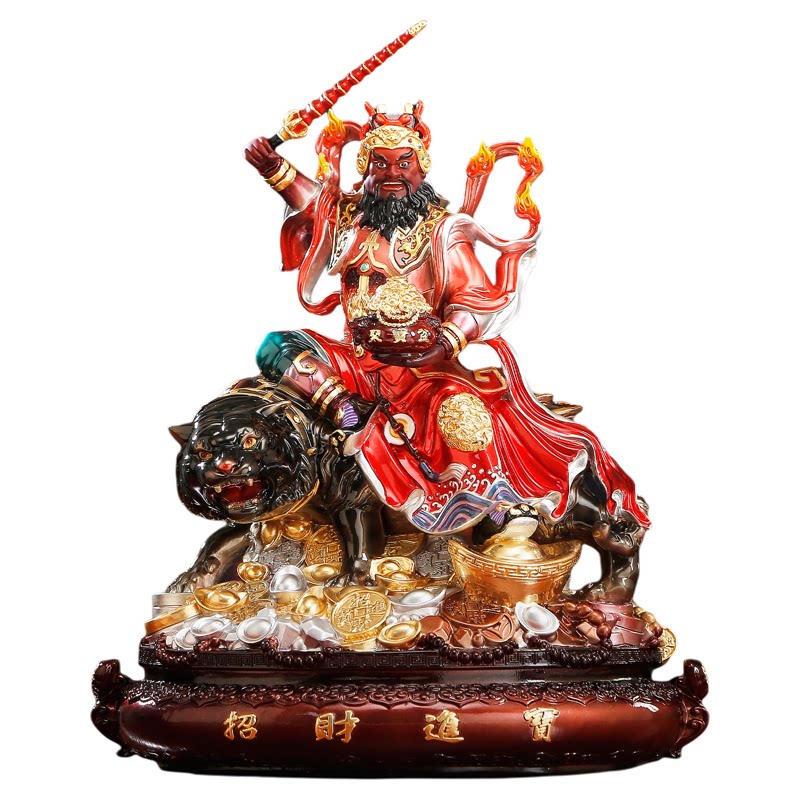 黄铜彩绘武财神赵公明骑虎像摆件