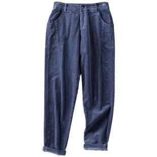 加绒灯芯绒裤子女秋冬新款冬季宽松萝卜裤休闲九分条绒女裤哈伦裤