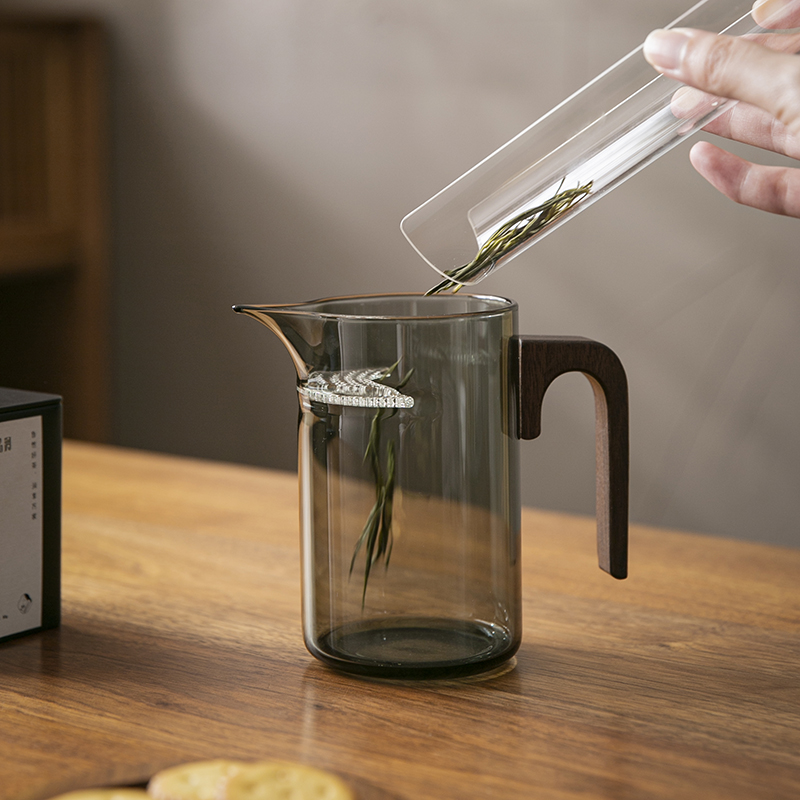 加厚耐热玻璃泡茶壶木把月牙公道杯茶滤网一体茶漏绿茶茶海分茶器