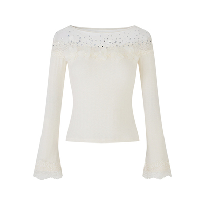 Sun雅乔【私有浪漫】韩系秋冬网纱烫钻针织打底衫女修身外穿上衣