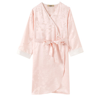 美标真丝吊带睡裙睡袍两件套女夏丝绸睡衣浴袍中国风桑蚕丝家居服