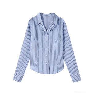 时然大码条纹高智感衬衫微胖女装春季新品通勤上衣V领衬衣显瘦