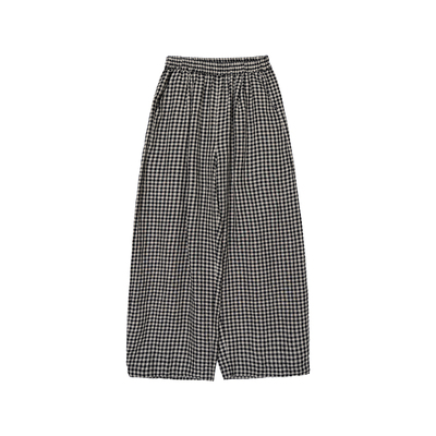 安妮森林100亚麻气质格纹长裤