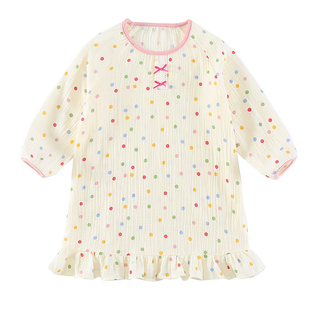 女童睡裙纯棉a类2025新款女孩公主风 宝宝长袖夏儿童纱布睡衣春秋